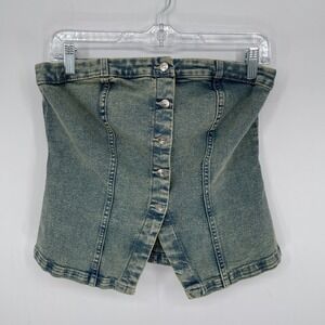 Divided H&M Women's Y2K Style Blue Acid Wash Button Front Denim Tube Top Size M